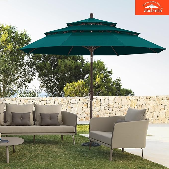 ABCCANOPY 5-Year 10-Year No Fading 9FT 3 Tiers Patio Umbrella, Outdoor Table Umbrella with 8 Sturdy Ribs for Deck, Backyard, Garden, Yard
