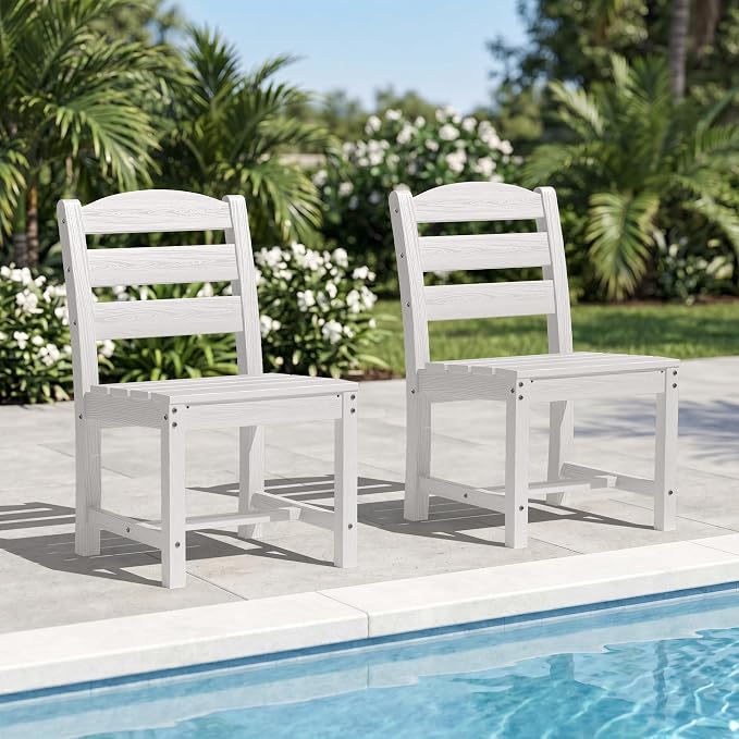 KINGYES Outdoor Armless Dining Chairs Set of 2,All-Weather HDPE Patio Chairs for Backyard,Pooside,White