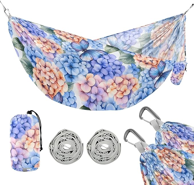 Camping Hammock Outdoor Hammocks for Outside Watercolor_ Different Hudrangea Flower Beach Trees Portable Lightweight with Pockets Tree Straps Indoor Small