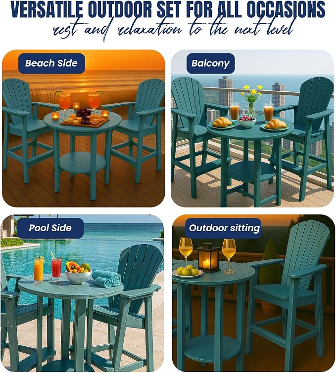 Phat Tommy Round Bar Height Patio Table - Outdoor Bar Table - Balcony Height Patio Furniture for Your Deck - Poly Outdoor Furniture, Green