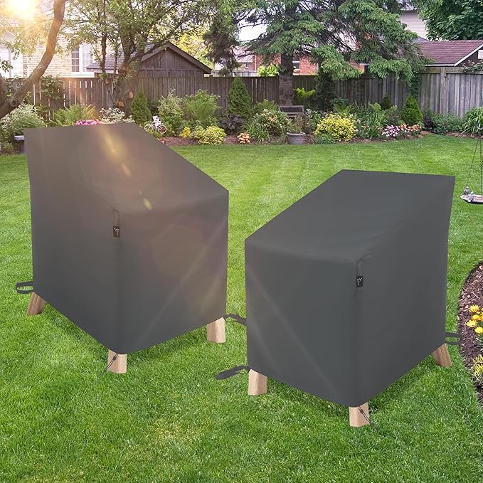 Patio Furniture Covers Waterproof 2 Pack,Patio Chair Covers for Outdoor Furniture Waterproof ,Heavy Duty Chair Covers -Grey 32"x37"x27"/36"(H)