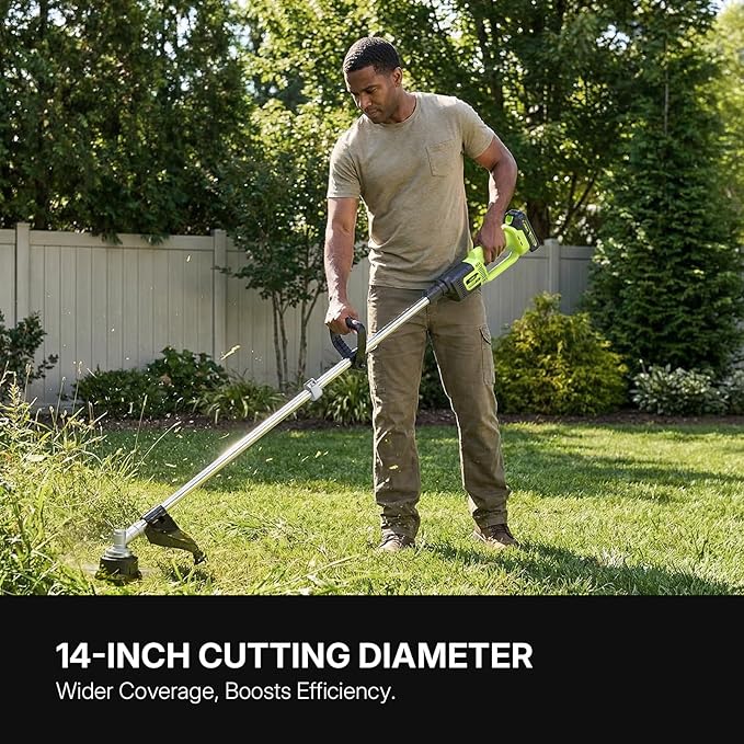 WORKIT 20V 14" Cordless String Trimmer - Brushless Motor Weed Wacker with 2×2.0Ah Batteries, 0.095" Dual Line Auto Feed, Lightweight Weed Eater for Lawn & Garden