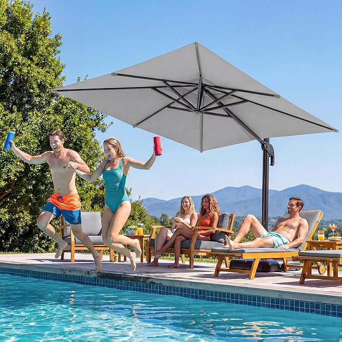 LAUSAINT HOME Cantilever Patio Umbrella, 360° Rotating Offset Umbrella with Aluminum Frame, Large Square Sunshade for Backyard, Pool, Deck, Lawn (Square, Khaki)