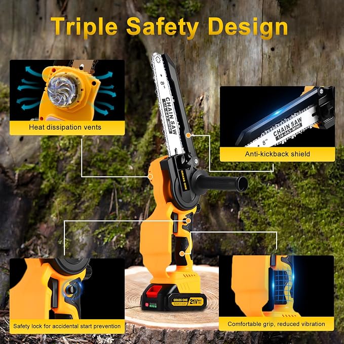 Mini Chainsaw, 8 inch & 6 Inch Portable Electric Chainsaw, 2026 Upgrade, Small handled Chain saw Cordless with 2 Batteries & Auto Oiler for Trees Branches, Garden, Yard, Power Gifts for Men Dad Mom