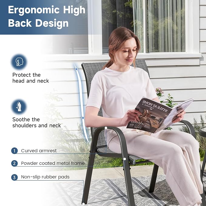 Amopatio 5 Pieces Patio Dining Set for 4, Outdoor Table and Chairs, 4 All Weather Stackable Patio Chairs, 39" Patio Spliced Round Table with Umbrella Hole, for Deck, Backyard, Garden, Gray
