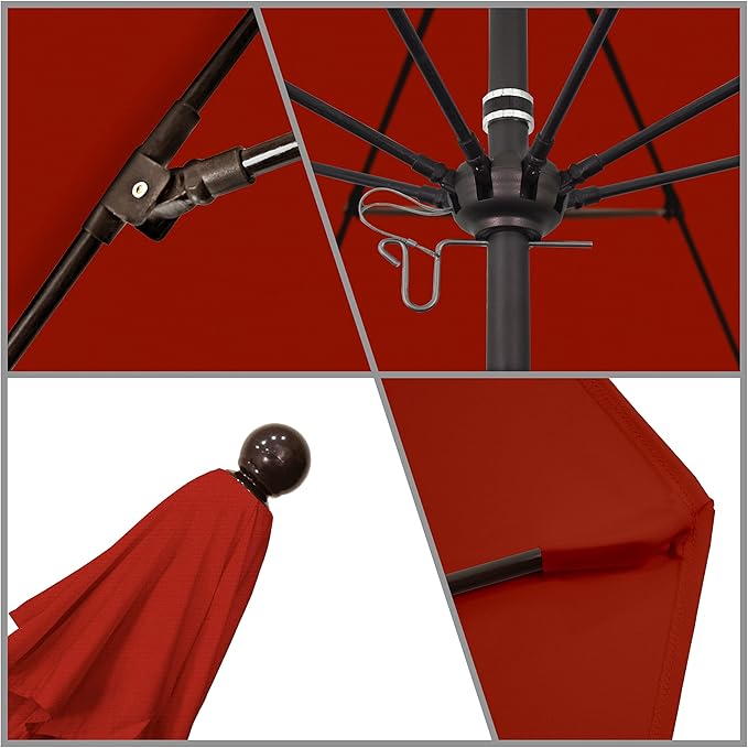 California Umbrella 9' Round Aluminum/Fiberglass Umbrella, Push Open, Bronze Pole, Olefin Red Fabric