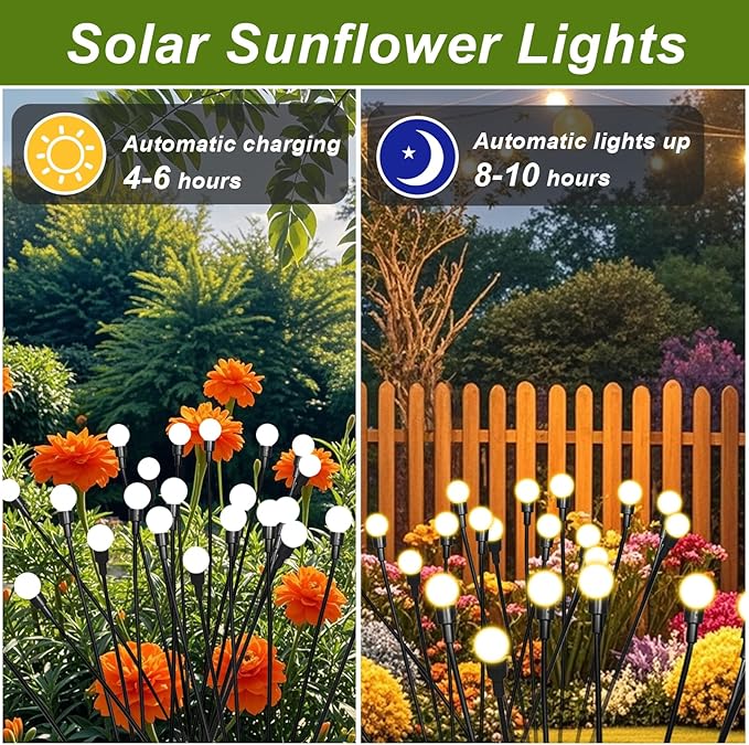 2 Packs Firefly Lights Solar Outdoor, 16 LED Warm Solar Walkway Lights Outdoor, Waterproof Garden Decor with 2 Modes, Lawn Lights for Front Yard Backyard Yard and Pathway