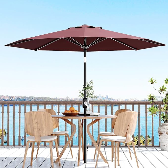 10Ft Patio Umbrella - 8 Sturdy Ribs Outdoor Table Umbrella with Crank Lift & Push Button Tilt - Market Umbrella for Pool, Deck, Yard, Garden - Turquoise