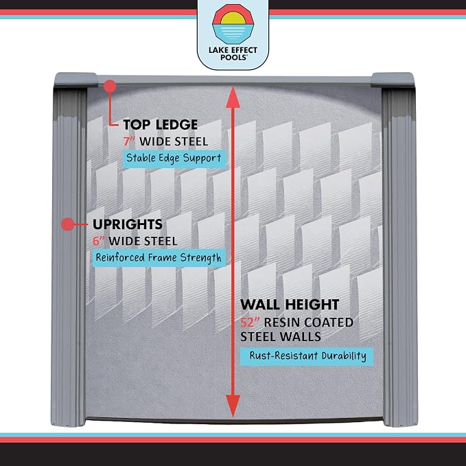 Lake Effect Pools 'Testudo' 27 ft Round Above Ground Swimming Pool | 52 Inch Resin Protected Steel Sided Walls | Bundle Includes: 25 Gauge Overlap Liner & Widemouth Skimmer