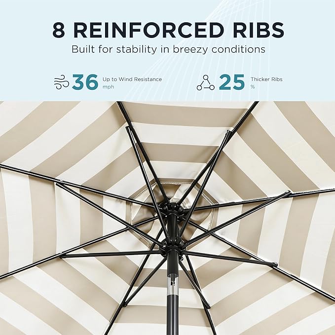 9FT Outdoor Patio Umbrella with Push Button Tilt and Crank, Market Umbrella, 8 Heavy-Duty Ribs, Outdoor Table Umbrella for Garden, Deck, Poolside & Backyard