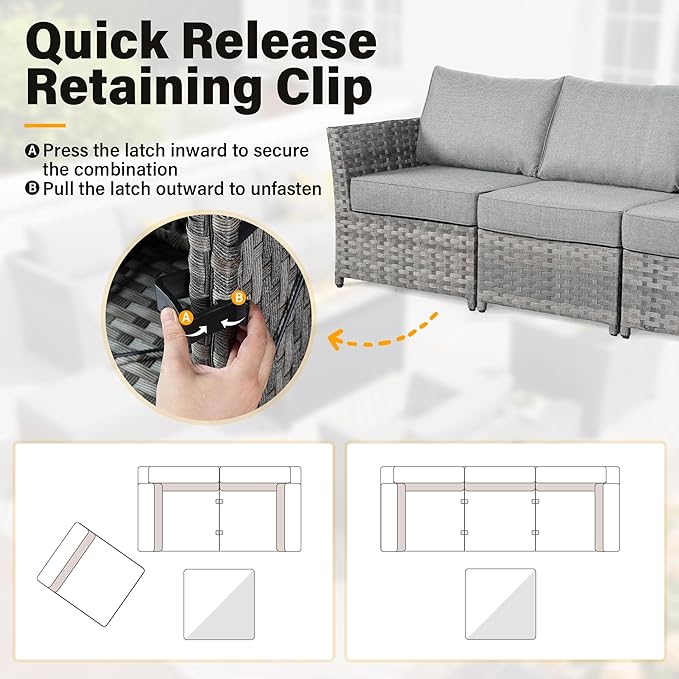 Fully Assembled & Spacious 9-Pc Outdoor Sofa Set, Patio Rattan Conversation Group with Rocking Chair and Tea Table