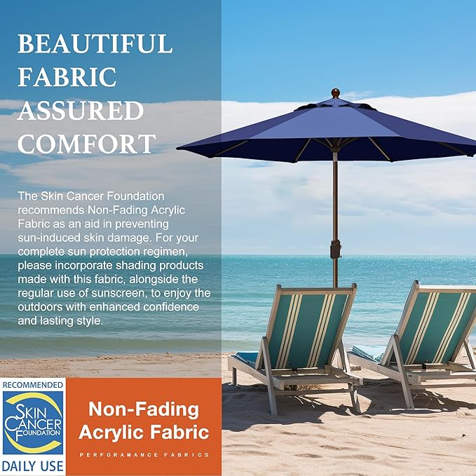 EliteShade USA 10-Year-Non-Fading 9Ft Market Patio Umbrella, UPF 50+ UV Protection Performance Sun Umbrella, Heavy Duty Commercial Grade Outdoor Table Umbrella with Crank & Tilt, Windproof Vented Top for Garden, Pool, Deck and Outdoor Playsets, Navy Blue