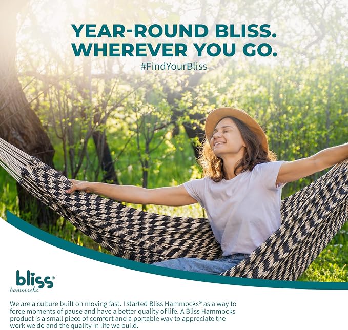 Bliss Hammocks Brazilian Style Rope Hammock, 34 Inch Wide Bed with Braided Rope Ends & Zinc-Coated Hardware - 350 Pound Capacity, Blue/Natural