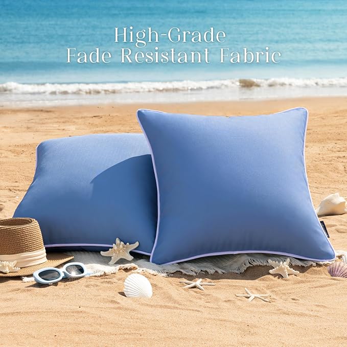 Phantoscope Pack of 2 Outdoor Waterproof Throw Pillow Covers Decorative Square Cushion Case Patio Pillows for Couch Tent, Foggy Blue 12x20 inches