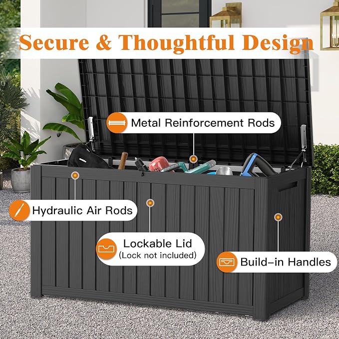 Outdoor Extra Large Storage Cabinet Deck Box, 200 Gallons Heavy Duty Deck Boxes, Weatherproof & UV-Resistant Lockable Patio Storage Cabinet for Garden Tools, Lawn Mower, Bikes, Patio Furniture