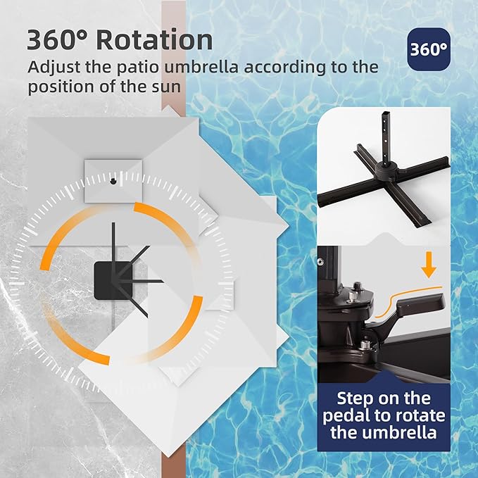 9x12 FT Patio Umbrella with LED Lights Cantilever Outdoor Large Heavy Duty Rectangle Aluminum Offset Umbrellas Double Top 360 Rotation 7 Tilt Adjustment for Pool Deck Garden, Fog grey
