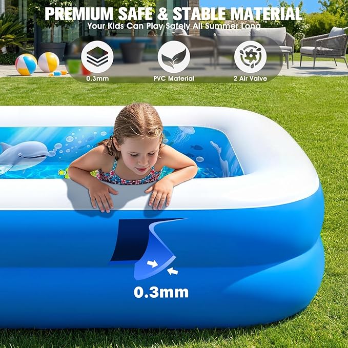 FizZeal Kiddies Pool,Inflatable Pool with Sprinkler,Inflatable Pools with Big Backrest for Toddlers,Rectangle Kids Pool Backyard,Kids Swimming Pool,Small Inflatable Pool, Outdoor Water Pool for Kids