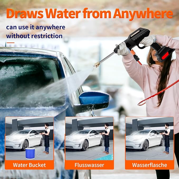 Cordless Portable Washer 1500W, Battery Operated Washer, 60Bar/870 PSI Cordless Washer with 12 Accessories, Lightweight Car Washer Gun for Cars/Floors/Gardens