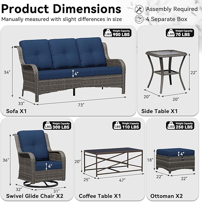 7 Piece Outdoor Wicker Patio Furniture Set, Outdoor Swivel Rocker Patio Chairs Set with Thickened Olefin Cushions, High Back and Deep Seating, Hand-Woven PE Rattan for Porch, Deck