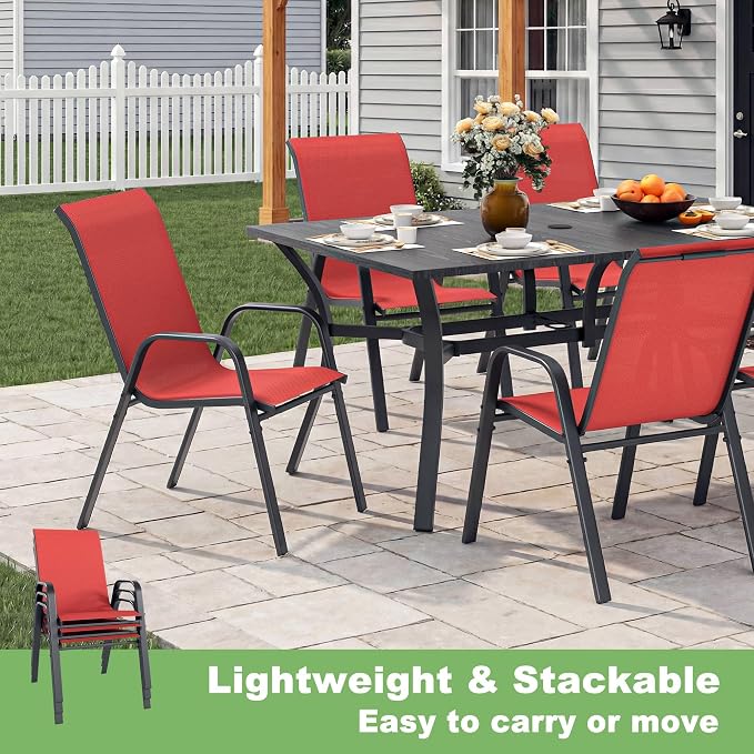 Outdoor Dining Set for 4, Patio Metal Table and Chairs Set with 1.97'' Umbrella Hole, 5pcs Patio Furniture Set 37.8”x37.8” Dining Table Set with Stackable Chairs for Backyard Pool Deck