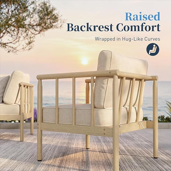 SUNSHINE VALLEY Patio Furniture,Acacia Wood Outdoor Sectional Sofa with 5.5" Ultra-Thick Cushions, L Shaped Modular Patio Conversation Set,Lawn Garden Backyard Couch Set with Nesting Tables,Beige