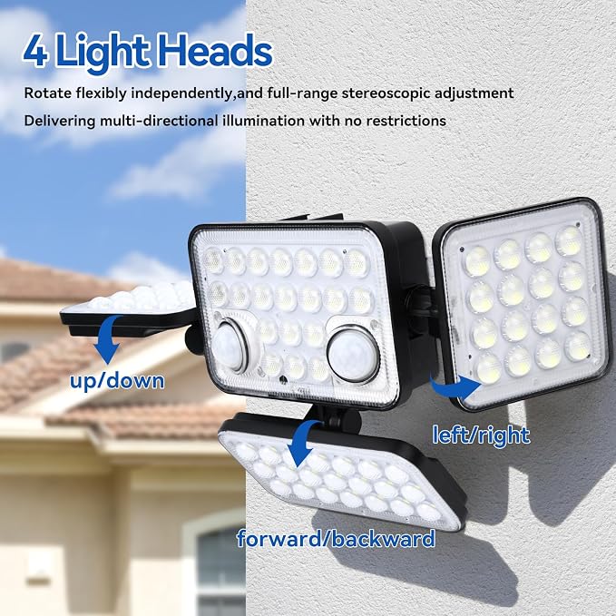 Aialun 2Pack Solar Lights Outdoor Motion Sensor 3600LM 5000mAh Battery,Bright 8500K 292 LEDs 4 Heads Solar Security Flood Lights Waterproof IP65,Remote Control,3 Modes for Backyard,Garage,Patio