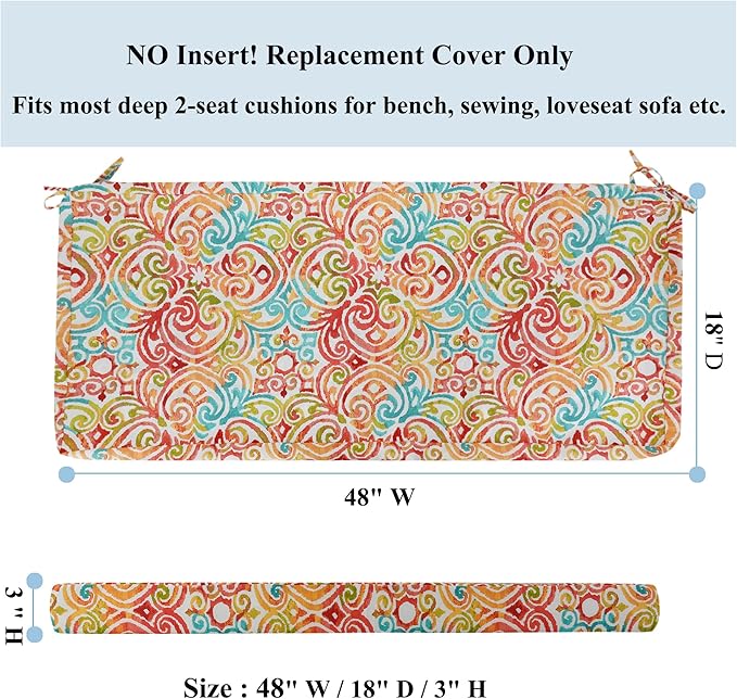 FUNHOME Outdoor Cushion Covers 48" x 18" x 3", No Insert! Patio Cushion Covers for Outdoor Furniture,Water Resistant Patio Bench Loveseat Covers 1 Pack, Corinthian Dapple (Covers ONLY)