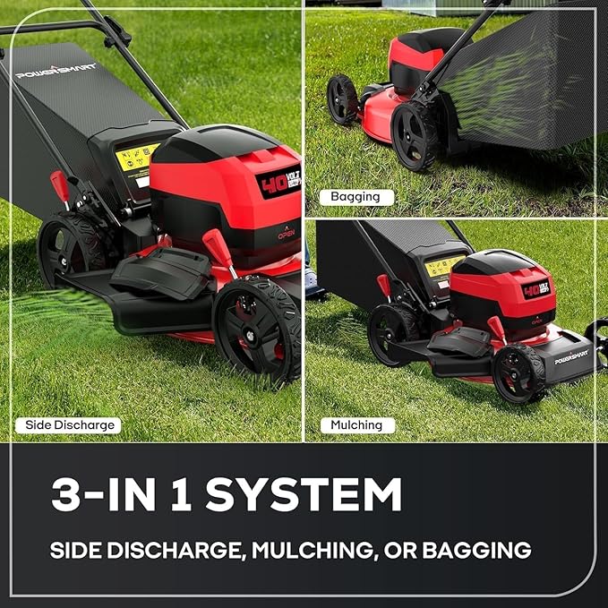 40V Cordless Lawn Mower 17" Walk Behind Mower, 3-in-1 Brushless Push Electric Lawn Mower with 4.0Ah Battery & Charge, 46L Grass Bag, 6 Adjustable Cutting Heights, for Garden/Patio/Yard/Lawn