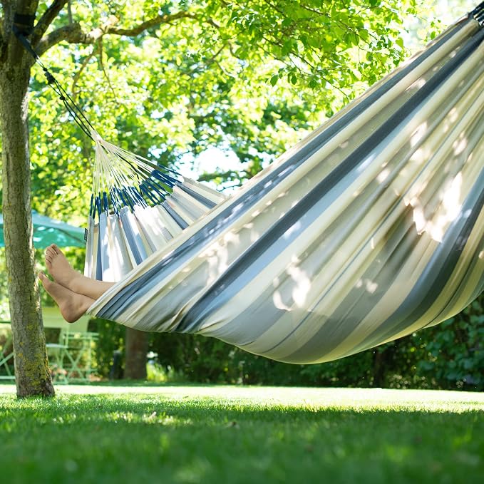 La Siesta® XL King Brisa Classic Hammock & TreeMount, Trees Beams Posts Suspension Kit- Indoor Outdoor Hammock Swing, Weather Tear Resistant, Sea Salt