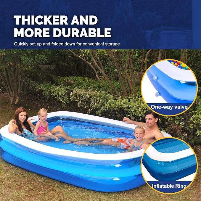Inflatable Swimming Pool Outdoor Lawn Ground Rectangular Swimming Pool for Kids or Adults (Max 120x72x20±3 Inch)