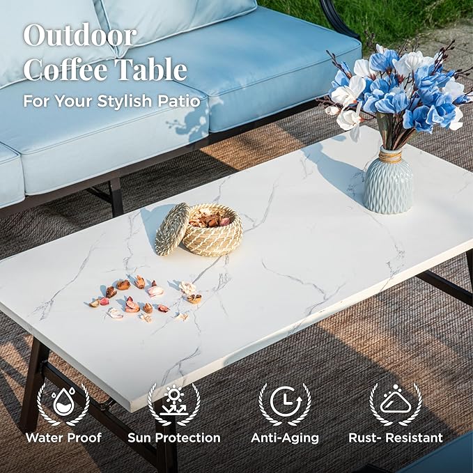 Patio Furniture Set 4 pcs, Metal Outdoor Patio Furniture, 3-Seat Sofa, 2 Swivel Chairs, Coffee Table and 5.75" Extra Thick Cushion, Patio Conversation Set for Garden Backyard Deck,Blue