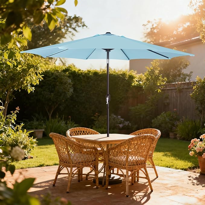 Blissun 9' Outdoor Patio Umbrella, Outdoor Table Umbrella, Yard Umbrella, Market Umbrella with 8 Sturdy Ribs, Push Button Tilt and Crank