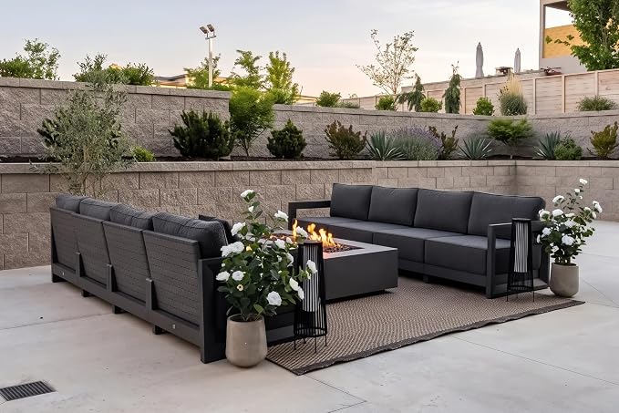 PURPLE LEAF Patio Furniture Set Open-End Outdoor Couch with 9.6" Thick Cushion and Soft Pillows 8 Piece Outdoor Sectional Sofas Modern Outdoor Conversation Sets for Yard Porch Deck Poolside, Grey