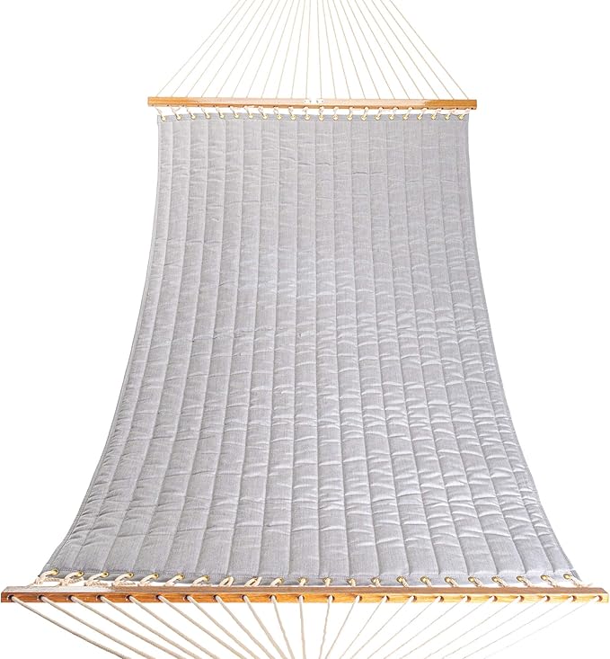 Original Pawleys Island Large Canvas Granite Sunbrella Quilted Hammock – 13 ft. x 55 in., 2-Person, 450 lb Capacity, Oak Spreader Bar, Handcrafted in The USA
