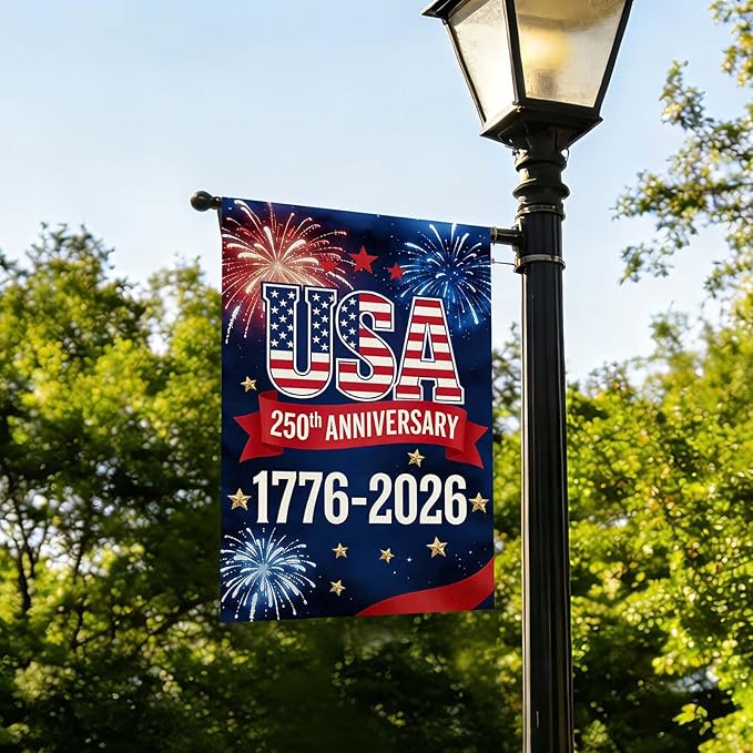 250 Anniversary USA Garden Flag, Double Sided Waterproof Patriotic USA Flag 1776-2026, Outdoor Yard Decor 12x18