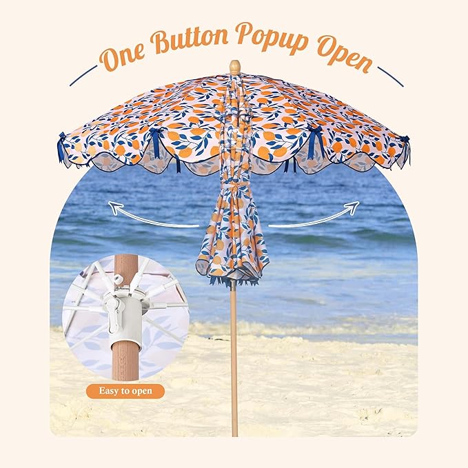 LAGarden Fringe Patio Umbrella with Carry Bag & Cover Vintage Wood for Event Outdoor Garden Yard Wedding Bistro Table
