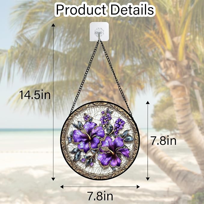DASTOLL Stained Glass Window Hanging, Purple Flowers Romantic Suncatcher for Doors Home Sun Catchers Decoration and Christmas, Mother's Day Birthday Gifts for Women, Men, and Mom 7.8 in