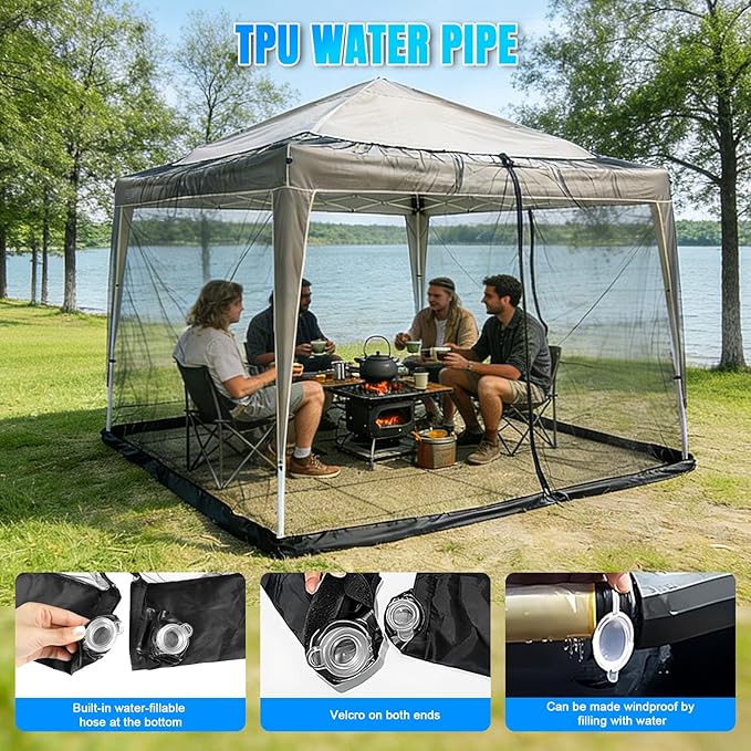 10' x 10' Patio Umbrellas Netting Mosquito Netting, Double Door Side Patio Umbrella Canopy Netting, Otdoor Canopy Umbrella Screen with Zipper & Weighted Bottom (Only Mosquito Net)