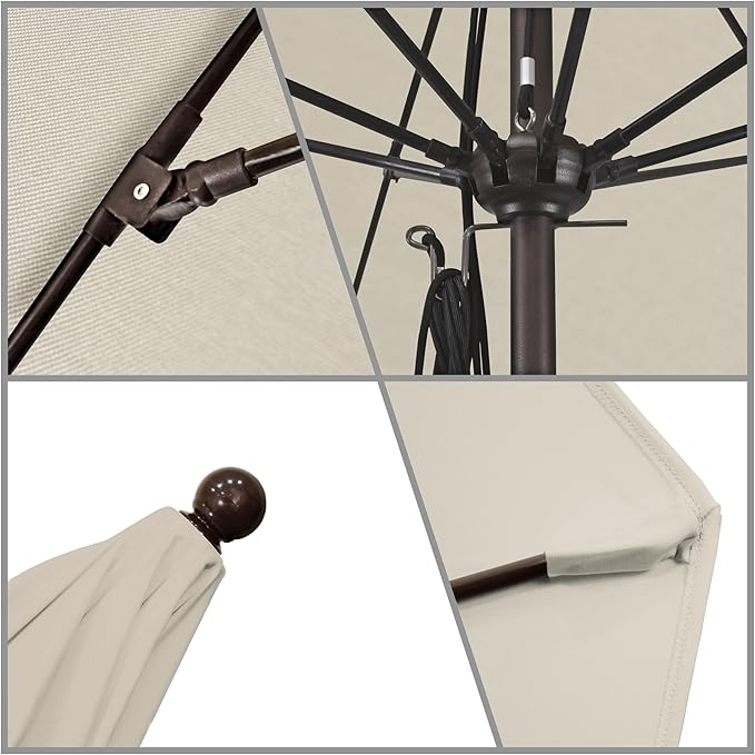 California Umbrella 11Ft Commercial Grade Sunbrella Fabric Market Umbrella, Pulley Lift, Aluminum/Fiberglass, 2mm pole wall, Bronze Frame, Canvas Fabric