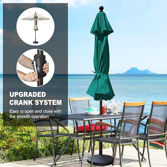 Eurmax USA 10-Year-Non-Fading 10FT Outdoor Patio Market Umbrella,UPF50+ UV Resistant Sun Shade,Heavy Duty Commercial Grade,Crank Lift&Tilt,Windproof Vented Top for Garden,Pool,Deck,Teal