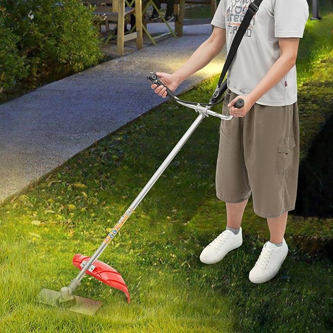 35.8CC Gas Powered Brush Cutter, 2 in 1 4-Stroke Engine Powered Grass Trimmer with Marine Propeller, Gas Weed Wacker for Lawn Care, Yard Work