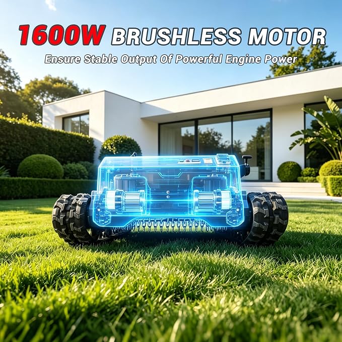 23HP Tracked Remote Control Lawn Mower with 35.5" Wide Deck & 1600W Brushless Motors, 45° Hill Climber for Pasture, Orchard & Yard