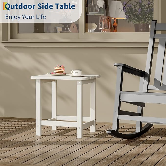 HDPE Adirondack Square Outdoor Side Table,Weather Resistant & Easy Assembly Patio End Tables,Durable Small Patio Table for Beach,Pool,Garden, Balcony, Porch