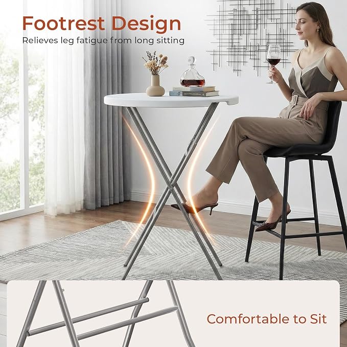 TLSUNNY 1Pcs 32" Folding Round Cocktail Table, Indoor/Outdoor High Top Bar Table W/Locking Leg & Removable Legs, Stabilizing Crossbar, for Party, Commercial Events, Bistro, 280LBS (1, White)