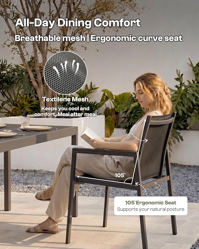 Outdoor Dining Set for 10, Aluminum Patio Table and Chairs Set, 12-Piece All Weather Patio Dining Furniture Set with Umbrella Hole for Backyard, Deck, Poolside (Charcoal)