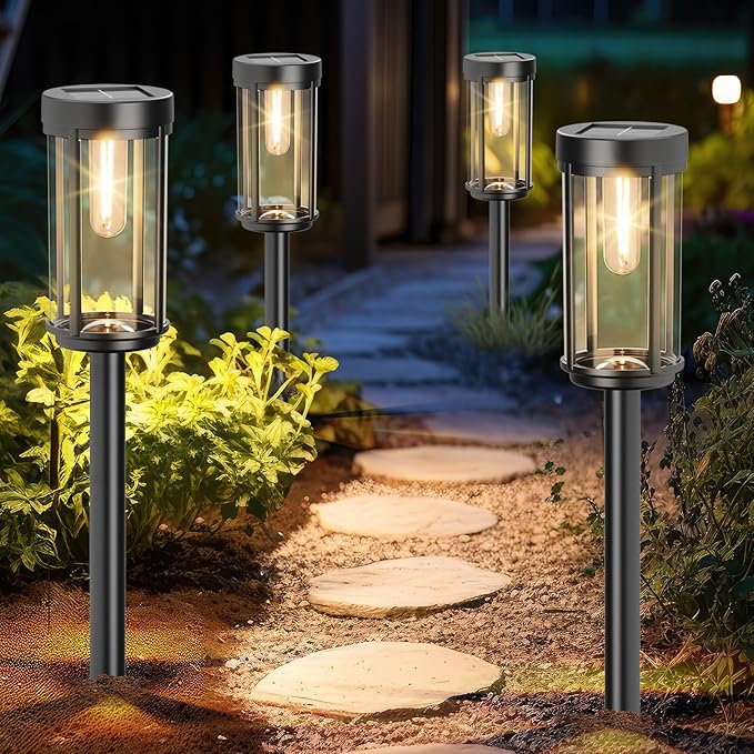 8 Pack Solar Lights Outdoor Waterproof for Garden Walkway Pathway Lawn Yard Decorative Modern Landscape Lighting. (Warm White, 8)