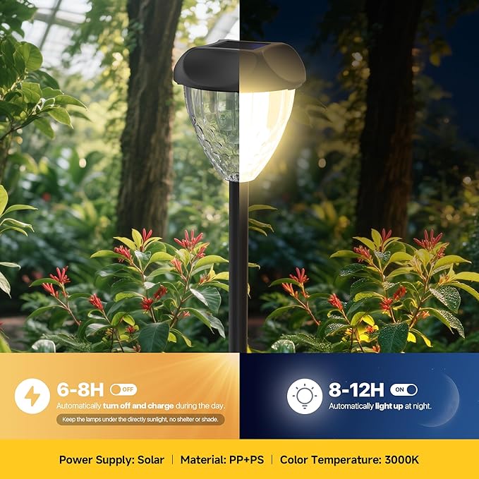 Ensenior 12-Pack Solar Lights Outdoor, 14.17" Auto ON/Off 3000K LED Solar Garden Lights for Pathway, Yard, Patio, Walkway, Planter, Waterproof, Energy-Efficient Landscape Lighting