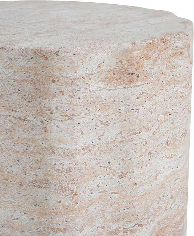 Outdoor Side Table Faux Marble End Table Faux Stone Side Tables Travertine Small Coffee Tables for Indoor Outdoor, Garden Stool Plant Stand for Porch, Backyard Patio, Cylindrical