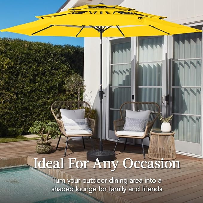 Best Choice Products 10ft 3-Tier Market Patio Umbrella, Outdoor Sun Shade with Tilt, Crank Lift, 8 Ribs for Backyard, Deck, Poolside