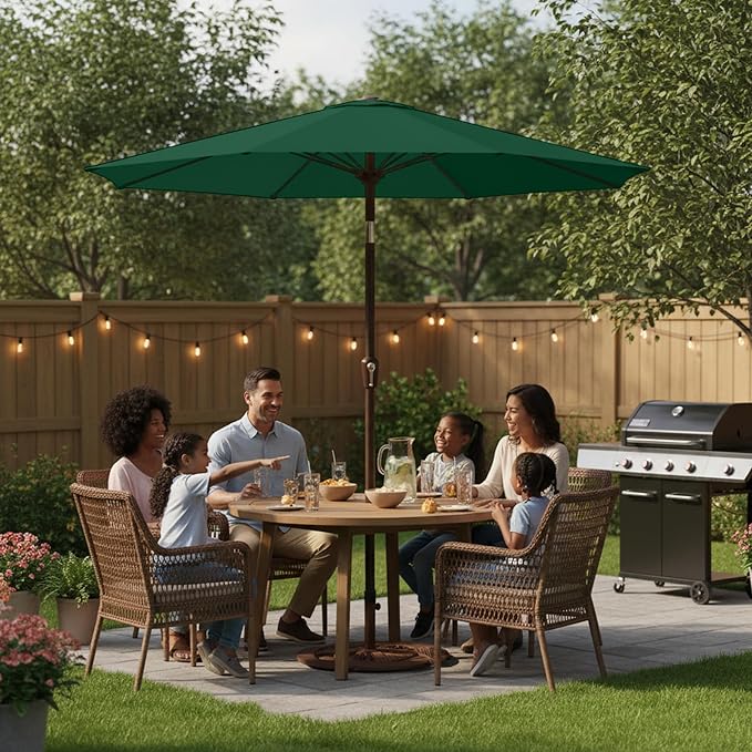 11FT Patio Umbrella, Outdoor Umbrella with with 8 Sturdy Fiberglass Ribs,Market Table Umbrella with Push Button Tilt and Crank,Suit for Backyard,Garden,Pool,Deck(Dark Green)